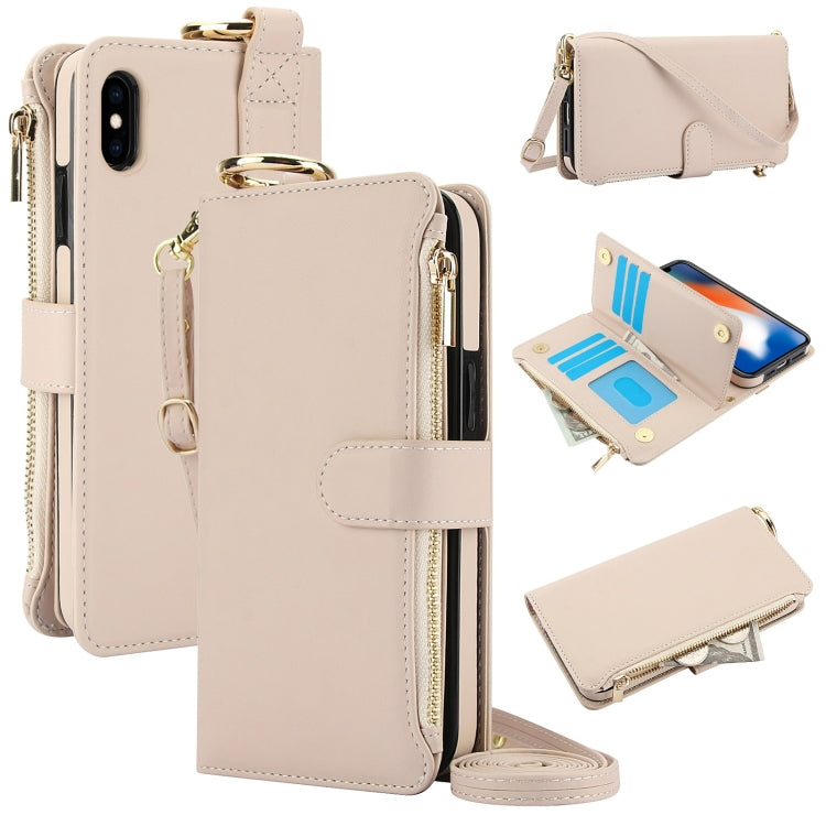 For iPhone X / XS Crossbody Ring Multifunctional Wallet Leather Phone Case(White) - More iPhone Cases by buy2fix | Online Shopping UK | buy2fix