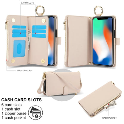 For iPhone X / XS Crossbody Ring Multifunctional Wallet Leather Phone Case(White) - More iPhone Cases by buy2fix | Online Shopping UK | buy2fix