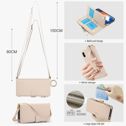 For iPhone X / XS Crossbody Ring Multifunctional Wallet Leather Phone Case(White) - More iPhone Cases by buy2fix | Online Shopping UK | buy2fix
