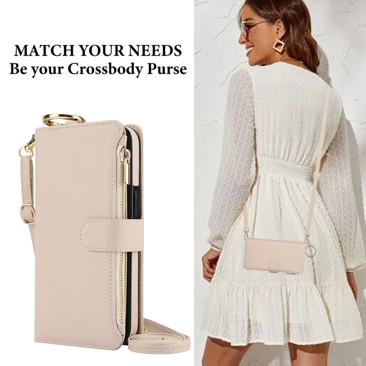 For iPhone X / XS Crossbody Ring Multifunctional Wallet Leather Phone Case(White) - More iPhone Cases by buy2fix | Online Shopping UK | buy2fix