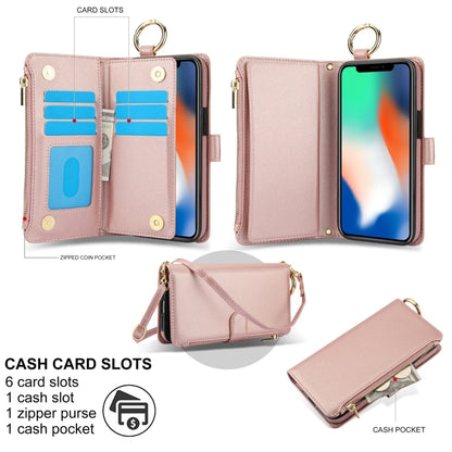 For iPhone X / XS Crossbody Ring Multifunctional Wallet Leather Phone Case(Rose Gold) - More iPhone Cases by buy2fix | Online Shopping UK | buy2fix