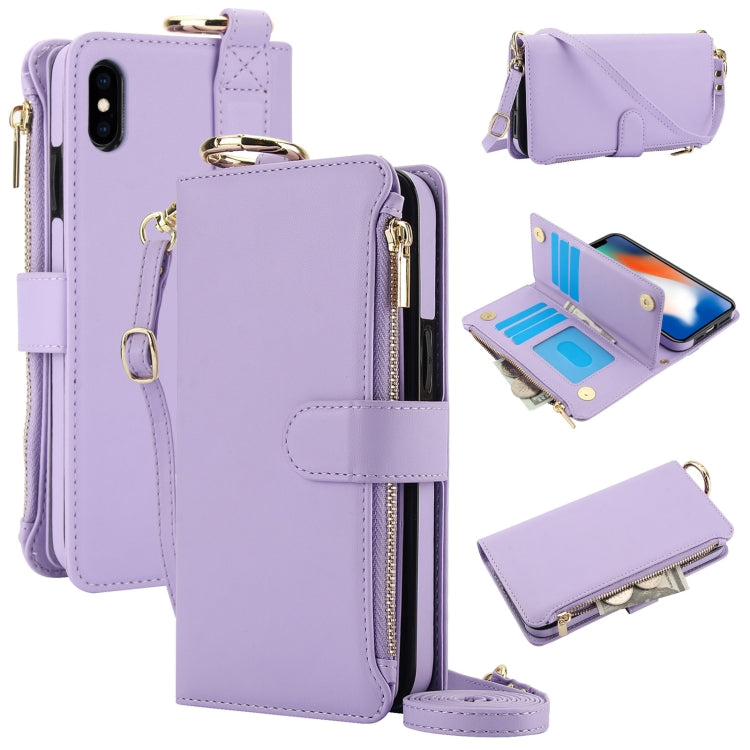 For iPhone X / XS Crossbody Ring Multifunctional Wallet Leather Phone Case(Purple) - More iPhone Cases by buy2fix | Online Shopping UK | buy2fix