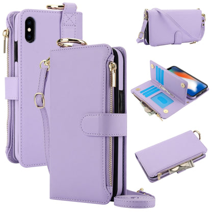 For iPhone X / XS Crossbody Ring Multifunctional Wallet Leather Phone Case(Purple) - More iPhone Cases by buy2fix | Online Shopping UK | buy2fix