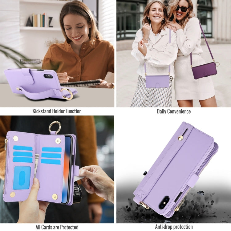 For iPhone X / XS Crossbody Ring Multifunctional Wallet Leather Phone Case(Purple) - More iPhone Cases by buy2fix | Online Shopping UK | buy2fix