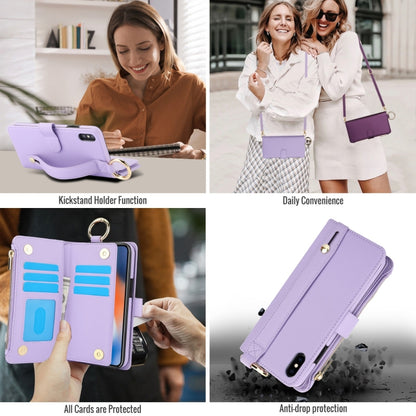 For iPhone X / XS Crossbody Ring Multifunctional Wallet Leather Phone Case(Purple) - More iPhone Cases by buy2fix | Online Shopping UK | buy2fix