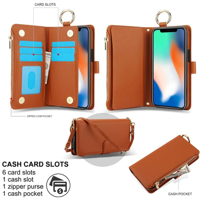 For iPhone X / XS Crossbody Ring Multifunctional Wallet Leather Phone Case(Brown) - More iPhone Cases by buy2fix | Online Shopping UK | buy2fix
