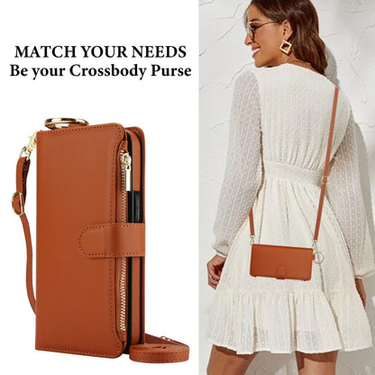 For iPhone X / XS Crossbody Ring Multifunctional Wallet Leather Phone Case(Brown) - More iPhone Cases by buy2fix | Online Shopping UK | buy2fix