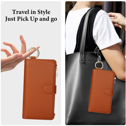 For iPhone X / XS Crossbody Ring Multifunctional Wallet Leather Phone Case(Brown) - More iPhone Cases by buy2fix | Online Shopping UK | buy2fix