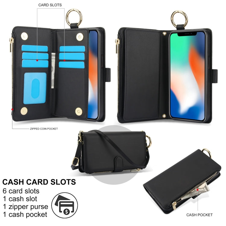 For iPhone XR Crossbody Ring Multifunctional Wallet Leather Phone Case(White) - More iPhone Cases by buy2fix | Online Shopping UK | buy2fix