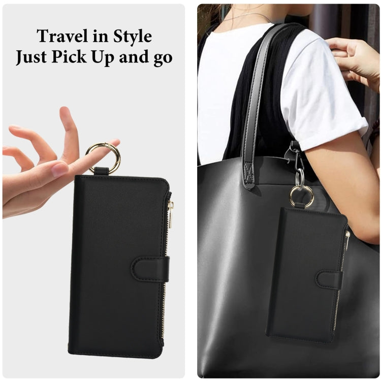 For iPhone XR Crossbody Ring Multifunctional Wallet Leather Phone Case(White) - More iPhone Cases by buy2fix | Online Shopping UK | buy2fix
