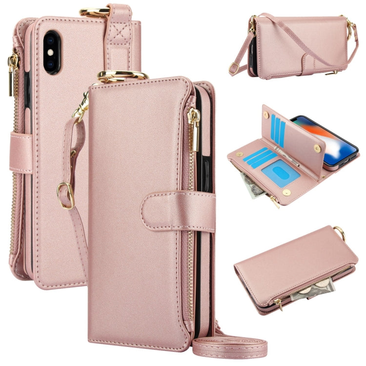 For iPhone XR Crossbody Ring Multifunctional Wallet Leather Phone Case(Rose Gold) - More iPhone Cases by buy2fix | Online Shopping UK | buy2fix