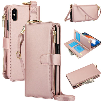 For iPhone XR Crossbody Ring Multifunctional Wallet Leather Phone Case(Rose Gold) - More iPhone Cases by buy2fix | Online Shopping UK | buy2fix