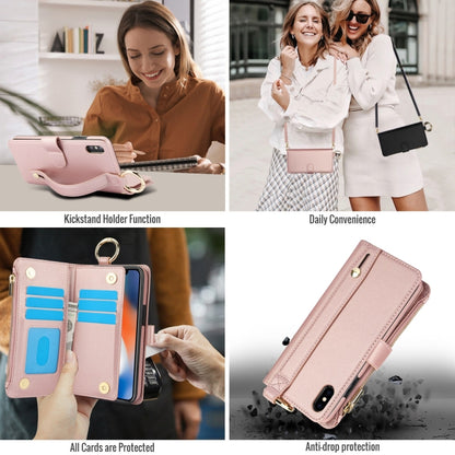 For iPhone XR Crossbody Ring Multifunctional Wallet Leather Phone Case(Rose Gold) - More iPhone Cases by buy2fix | Online Shopping UK | buy2fix