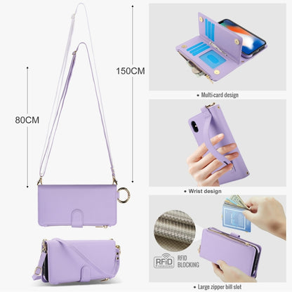 For iPhone XR Crossbody Ring Multifunctional Wallet Leather Phone Case(Purple) - More iPhone Cases by buy2fix | Online Shopping UK | buy2fix