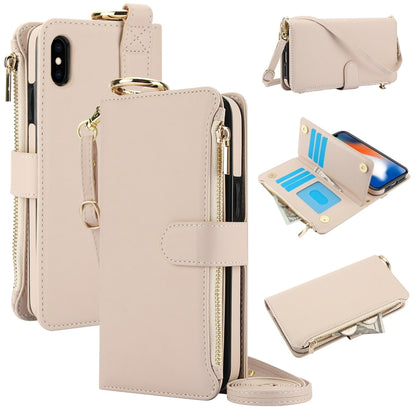 For iPhone XS Max Crossbody Ring Multifunctional Wallet Leather Phone Case(White) - More iPhone Cases by buy2fix | Online Shopping UK | buy2fix