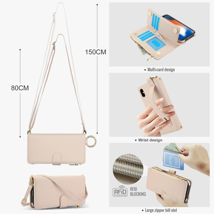 For iPhone XS Max Crossbody Ring Multifunctional Wallet Leather Phone Case(White) - More iPhone Cases by buy2fix | Online Shopping UK | buy2fix