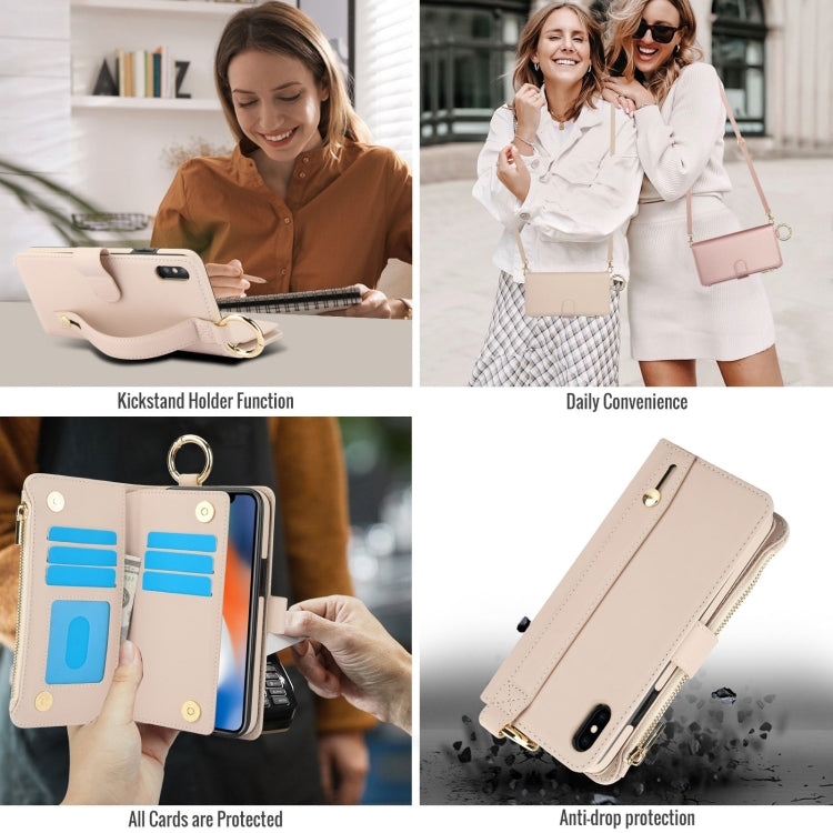 For iPhone XS Max Crossbody Ring Multifunctional Wallet Leather Phone Case(White) - More iPhone Cases by buy2fix | Online Shopping UK | buy2fix