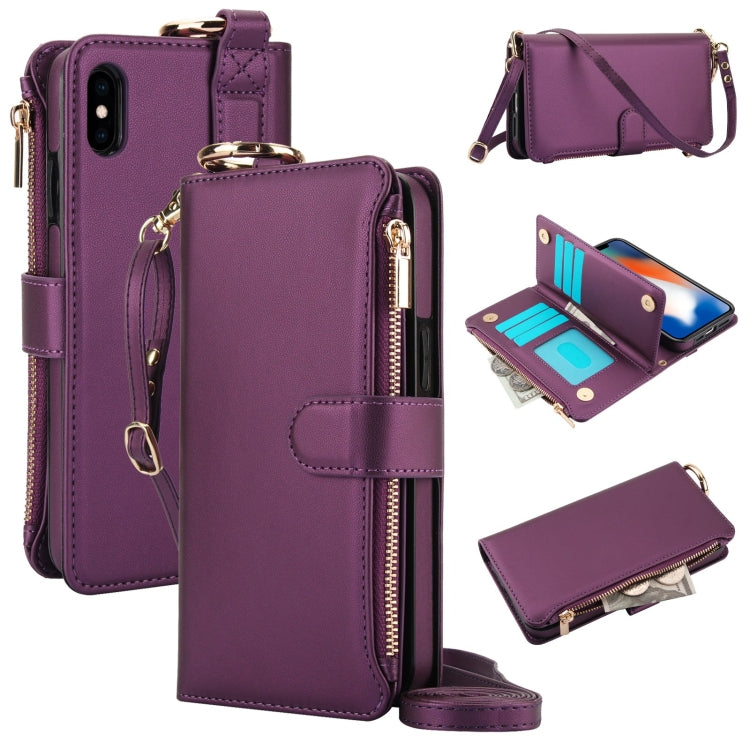For iPhone XS Max Crossbody Ring Multifunctional Wallet Leather Phone Case(Dark Purple) - More iPhone Cases by buy2fix | Online Shopping UK | buy2fix