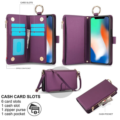 For iPhone XS Max Crossbody Ring Multifunctional Wallet Leather Phone Case(Dark Purple) - More iPhone Cases by buy2fix | Online Shopping UK | buy2fix