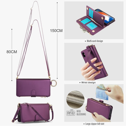 For iPhone XS Max Crossbody Ring Multifunctional Wallet Leather Phone Case(Dark Purple) - More iPhone Cases by buy2fix | Online Shopping UK | buy2fix