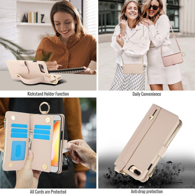 For iPhone 7 Plus / 8 Plus Crossbody Ring Multifunctional Wallet Leather Phone Case(White) - More iPhone Cases by buy2fix | Online Shopping UK | buy2fix