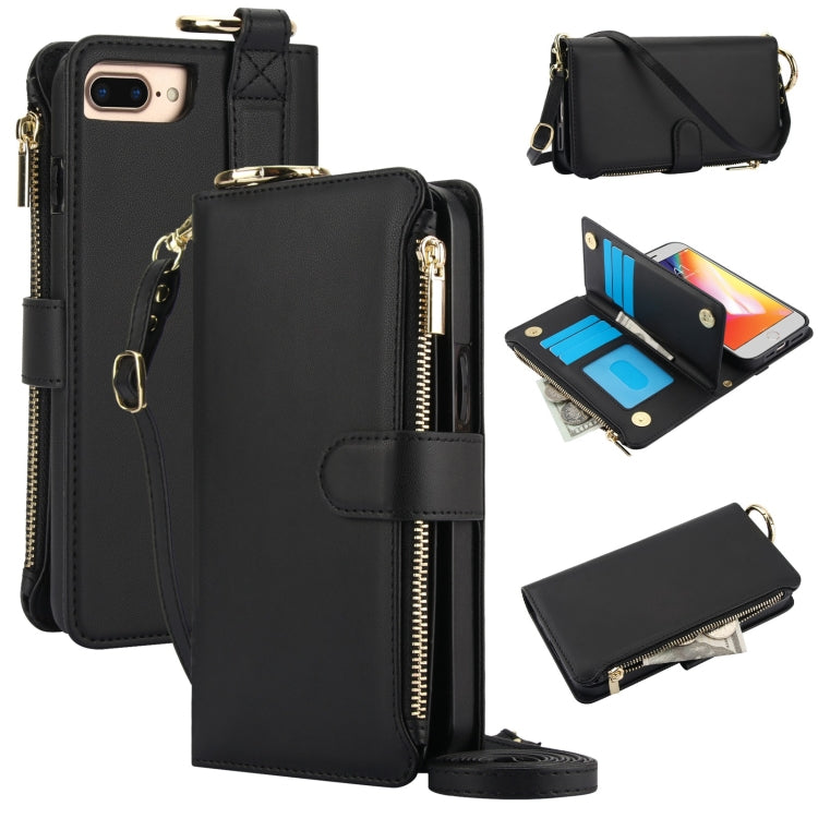 For iPhone 7 Plus / 8 Plus Crossbody Ring Multifunctional Wallet Leather Phone Case(Black) - More iPhone Cases by buy2fix | Online Shopping UK | buy2fix