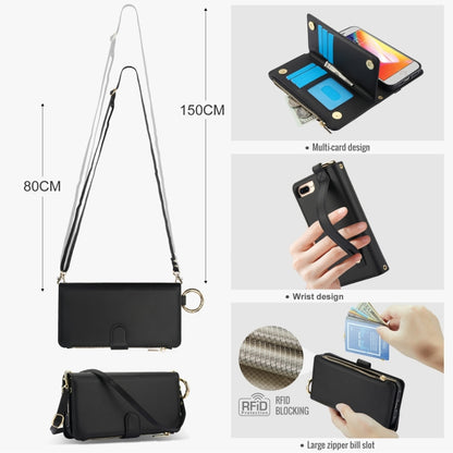 For iPhone 7 Plus / 8 Plus Crossbody Ring Multifunctional Wallet Leather Phone Case(Black) - More iPhone Cases by buy2fix | Online Shopping UK | buy2fix