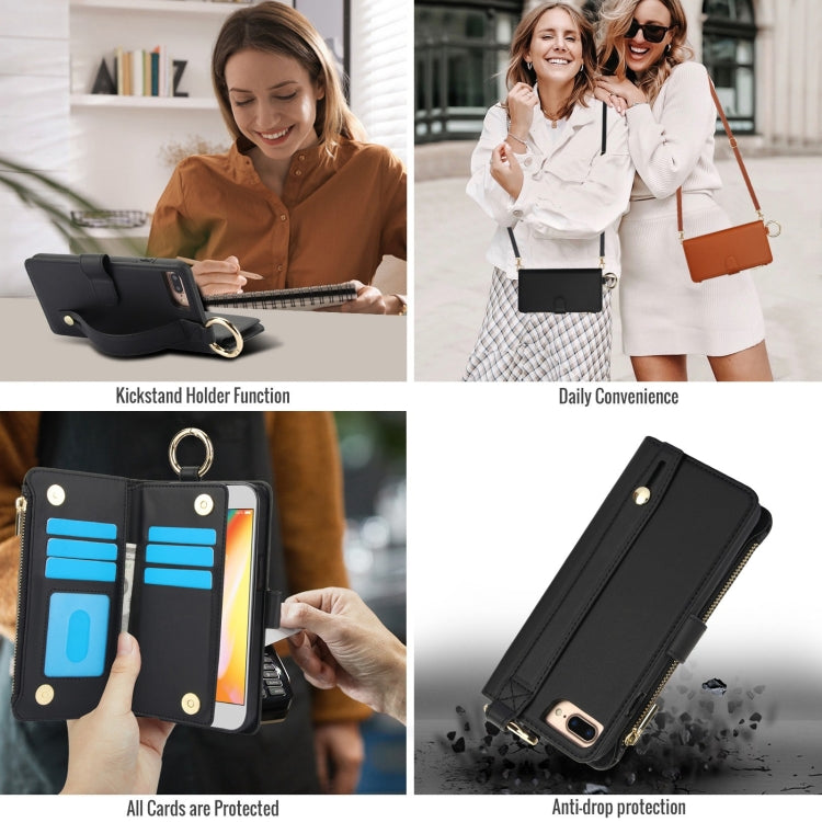 For iPhone 7 Plus / 8 Plus Crossbody Ring Multifunctional Wallet Leather Phone Case(Black) - More iPhone Cases by buy2fix | Online Shopping UK | buy2fix