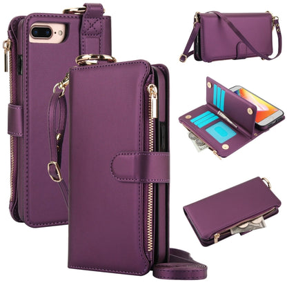 For iPhone 7 Plus / 8 Plus Crossbody Ring Multifunctional Wallet Leather Phone Case(Dark Purple) - More iPhone Cases by buy2fix | Online Shopping UK | buy2fix