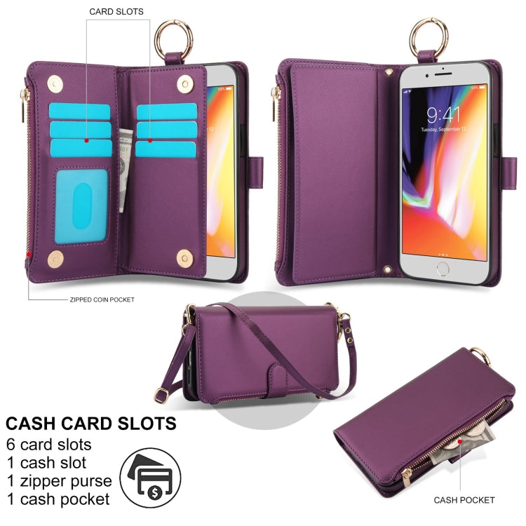 For iPhone 7 Plus / 8 Plus Crossbody Ring Multifunctional Wallet Leather Phone Case(Dark Purple) - More iPhone Cases by buy2fix | Online Shopping UK | buy2fix