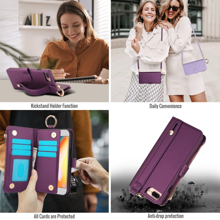 For iPhone 7 Plus / 8 Plus Crossbody Ring Multifunctional Wallet Leather Phone Case(Dark Purple) - More iPhone Cases by buy2fix | Online Shopping UK | buy2fix