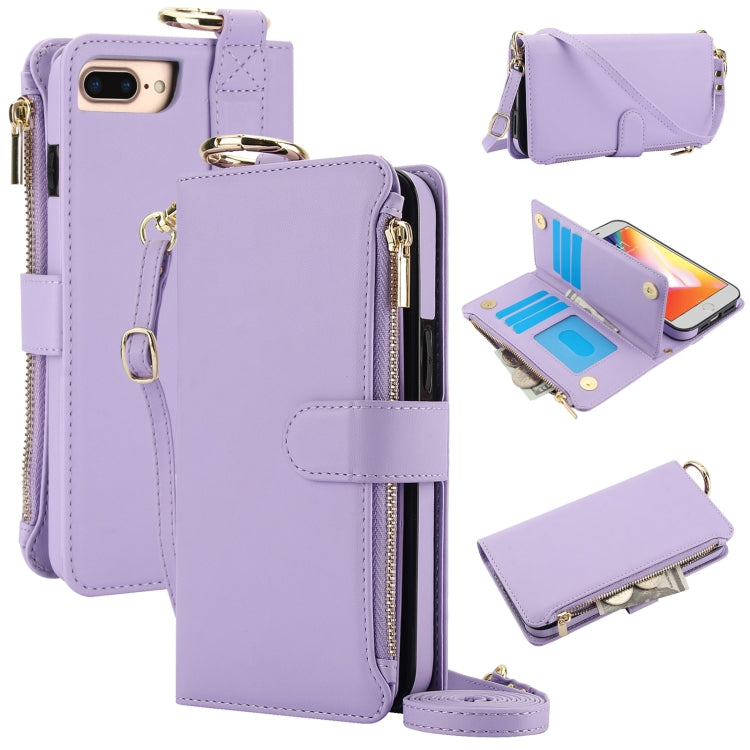 For iPhone 7 Plus / 8 Plus Crossbody Ring Multifunctional Wallet Leather Phone Case(Purple) - More iPhone Cases by buy2fix | Online Shopping UK | buy2fix