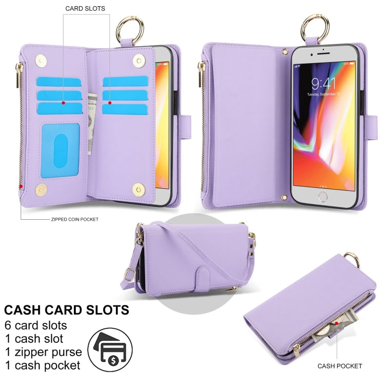 For iPhone 7 Plus / 8 Plus Crossbody Ring Multifunctional Wallet Leather Phone Case(Purple) - More iPhone Cases by buy2fix | Online Shopping UK | buy2fix