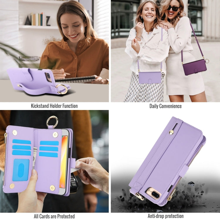 For iPhone 7 Plus / 8 Plus Crossbody Ring Multifunctional Wallet Leather Phone Case(Purple) - More iPhone Cases by buy2fix | Online Shopping UK | buy2fix