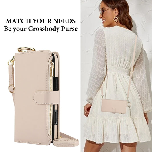 For iPhone 16 Plus Crossbody Ring Multifunctional Wallet Leather Phone Case(White) by buy2fix