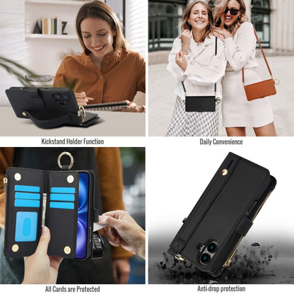 For iPhone 16 Plus Crossbody Ring Multifunctional Wallet Leather Phone Case(Black) - iPhone 16 Plus Cases by buy2fix | Online Shopping UK | buy2fix