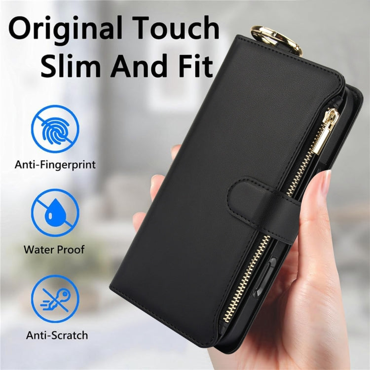 For iPhone 16 Plus Crossbody Ring Multifunctional Wallet Leather Phone Case(Black) - iPhone 16 Plus Cases by buy2fix | Online Shopping UK | buy2fix