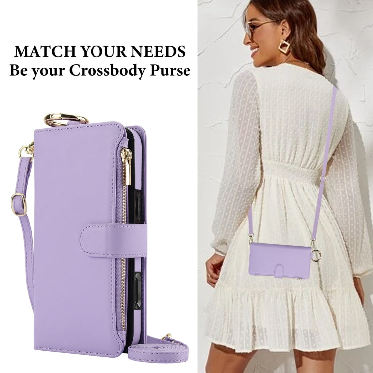 For iPhone 16 Plus Crossbody Ring Multifunctional Wallet Leather Phone Case(Purple) - iPhone 16 Plus Cases by buy2fix | Online Shopping UK | buy2fix