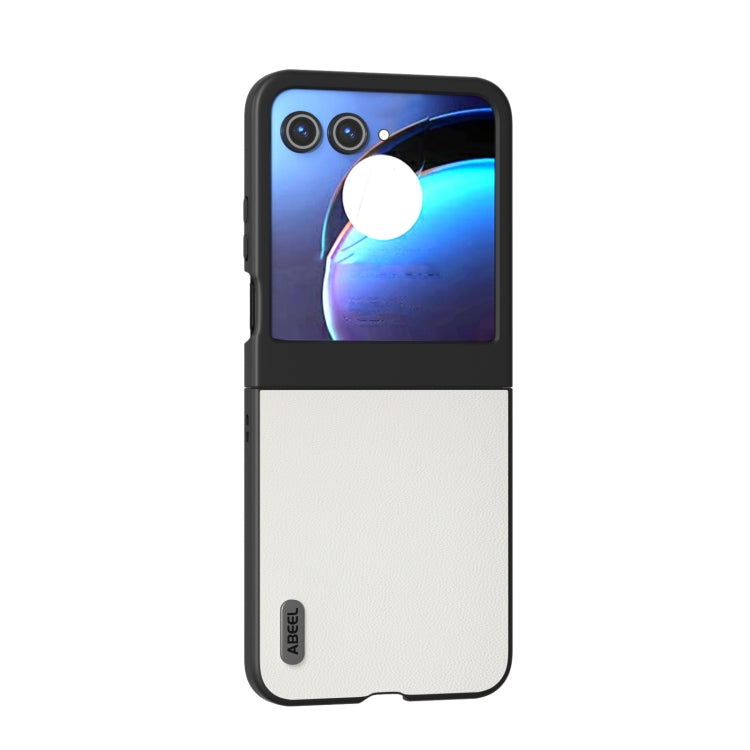 For Motorola Razr 50 ABEEL Genuine Leather Elegant Phone Case(White) by buy2fix