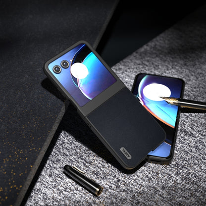 For Motorola Razr 50 ABEEL Genuine Leather Elegant Phone Case(Blue) by buy2fix