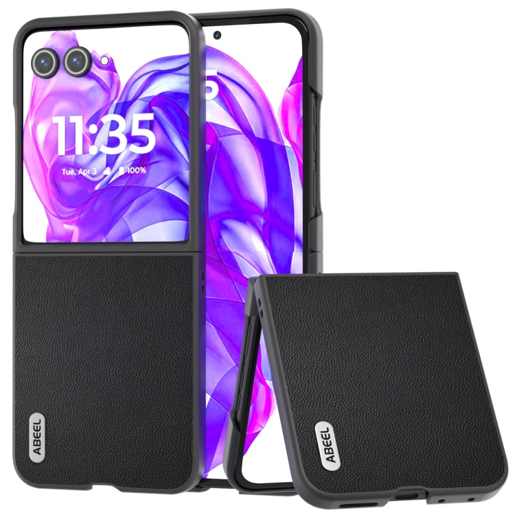 For Motorola Razr 50 Ultra ABEEL Genuine Leather Elegant Phone Case(Black) by buy2fix