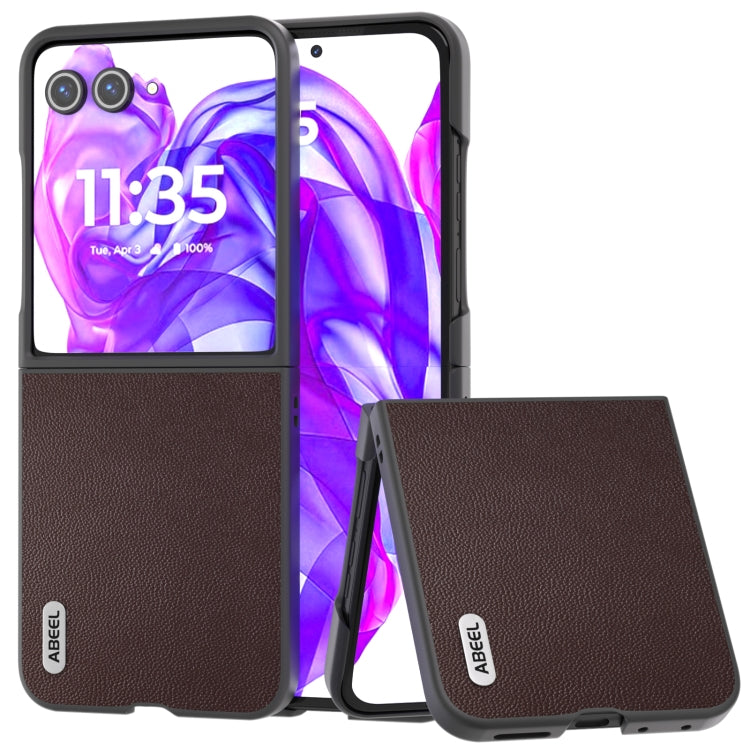 For Motorola Razr 50 Ultra ABEEL Genuine Leather Elegant Phone Case(Coffee) by buy2fix