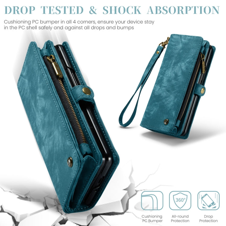 For Samsung Galaxy Z Fold6 5G CaseMe 008 Multifunctional Zipper Wallet Leather Phone Case with Lanyard(Blue) - Galaxy Z Fold6 5G Cases by CaseMe | Online Shopping UK | buy2fix