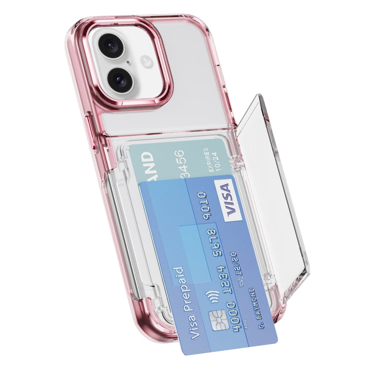 For iPhone 16 Card Holder Acrylic Hybrid TPU Phone Case(Transparent Pink) by buy2fix