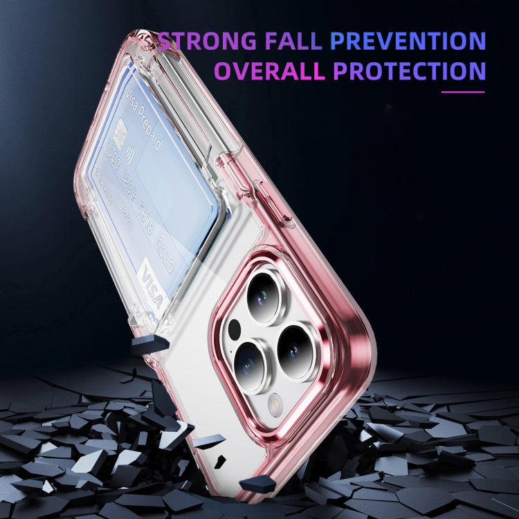 For iPhone 16 Card Holder Acrylic Hybrid TPU Phone Case(Transparent Pink) by buy2fix