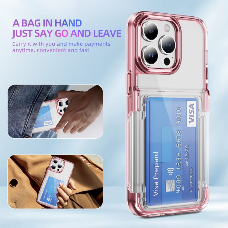 For iPhone 16 Card Holder Acrylic Hybrid TPU Phone Case(Transparent Pink) by buy2fix