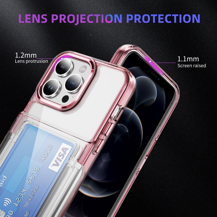For iPhone 16 Card Holder Acrylic Hybrid TPU Phone Case(Transparent Pink) by buy2fix