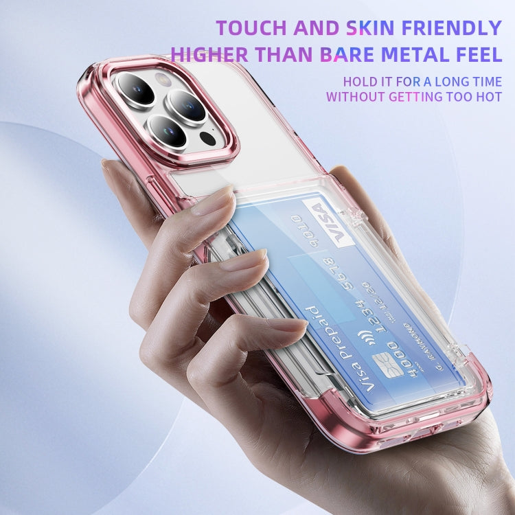 For iPhone 16 Card Holder Acrylic Hybrid TPU Phone Case(Transparent Pink) by buy2fix