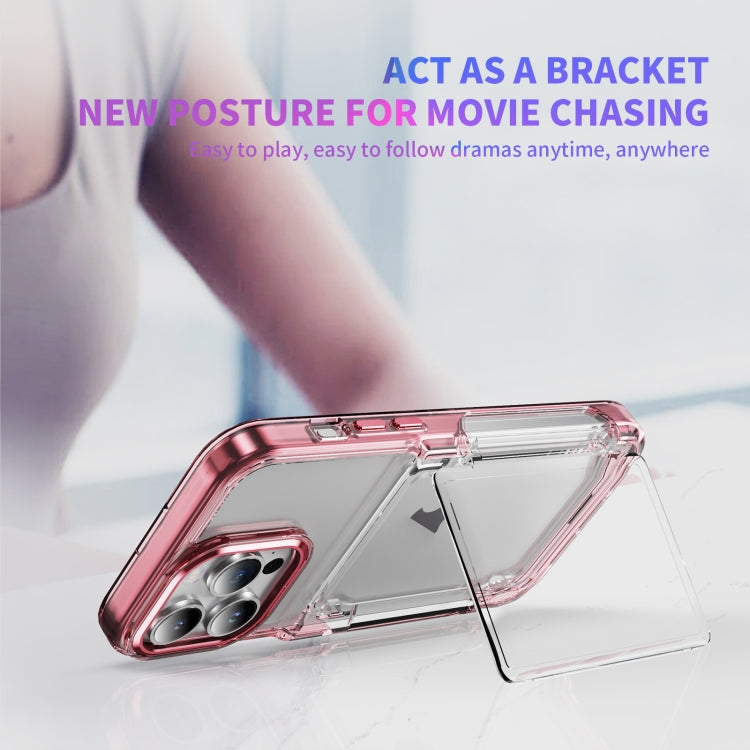 For iPhone 16 Card Holder Acrylic Hybrid TPU Phone Case(Transparent Pink) by buy2fix