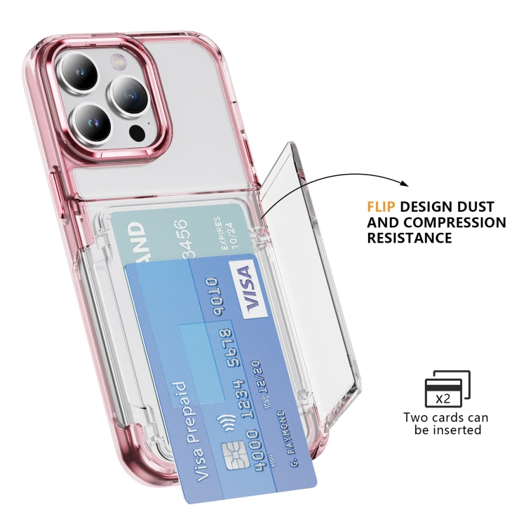 For iPhone 16 Card Holder Acrylic Hybrid TPU Phone Case(Transparent Pink) by buy2fix